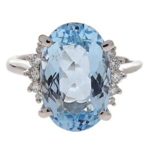 Ring Pt900 Silver Aquamarine Diamond #52 Jewelry 135362